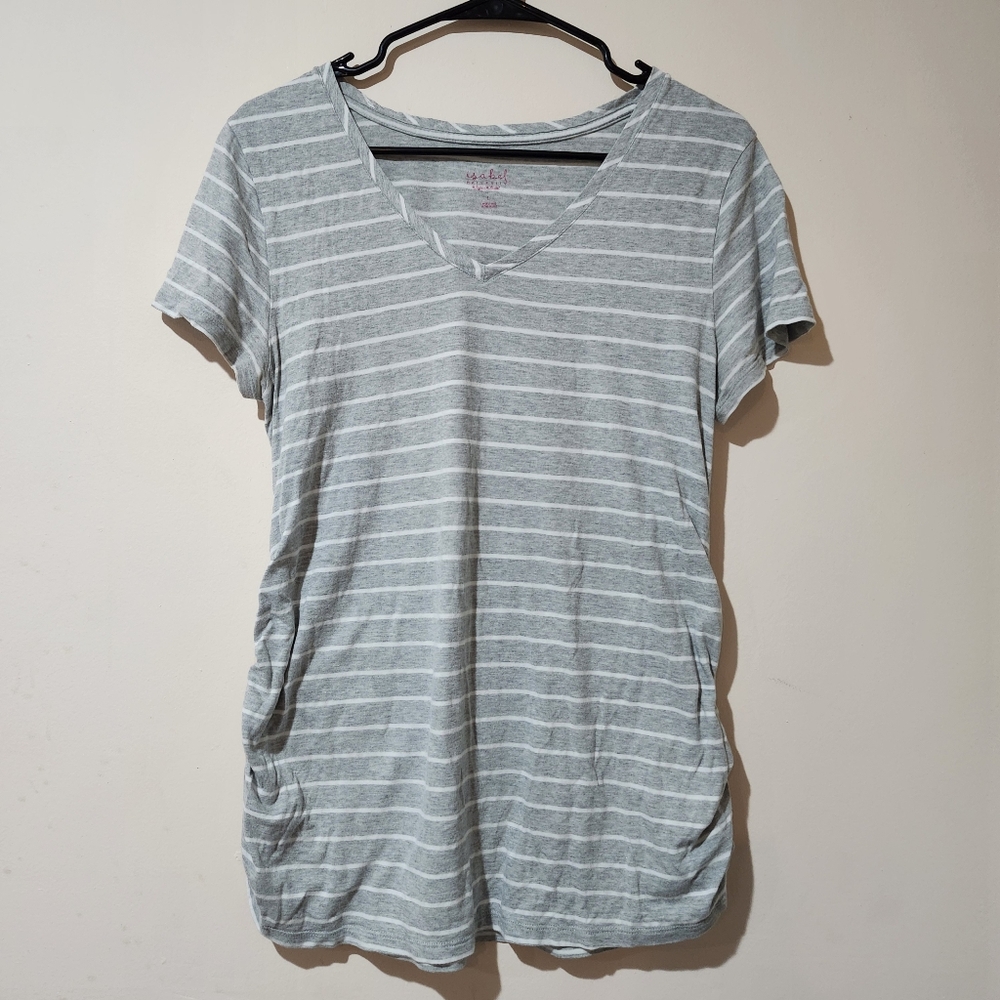 Isabel Maternity Gray and White Short Sleeve Tee